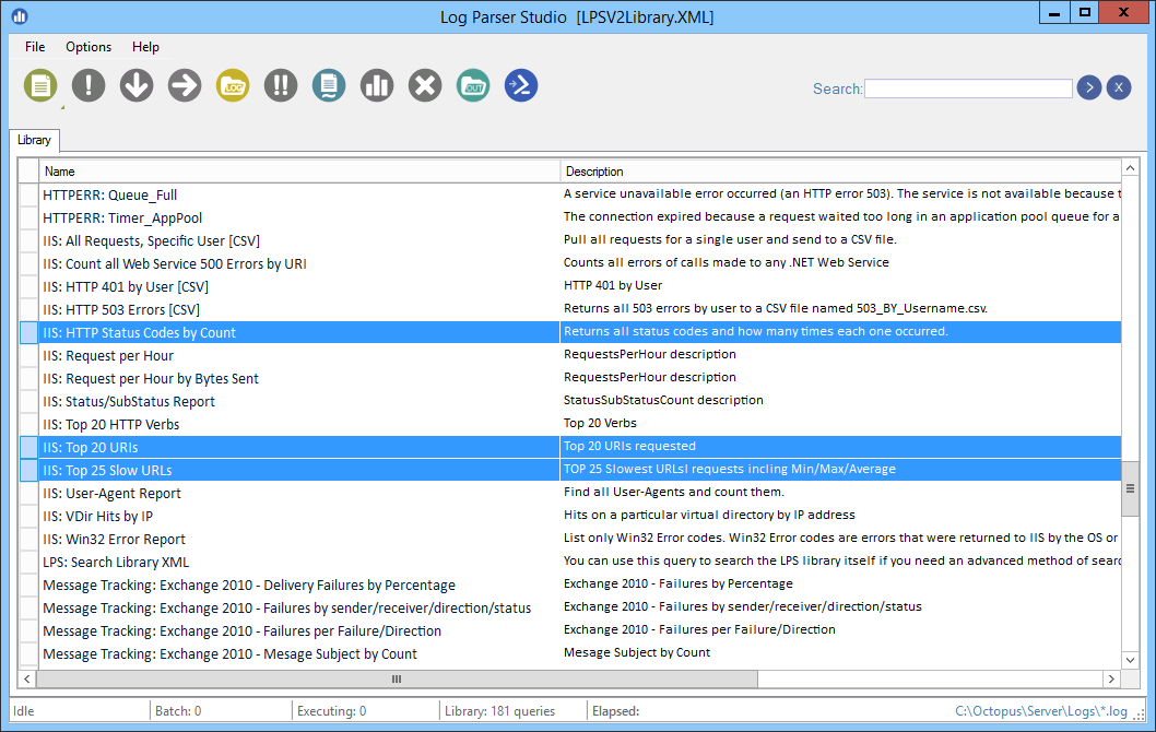 The IIS section of the Log Parser Studio sample script library