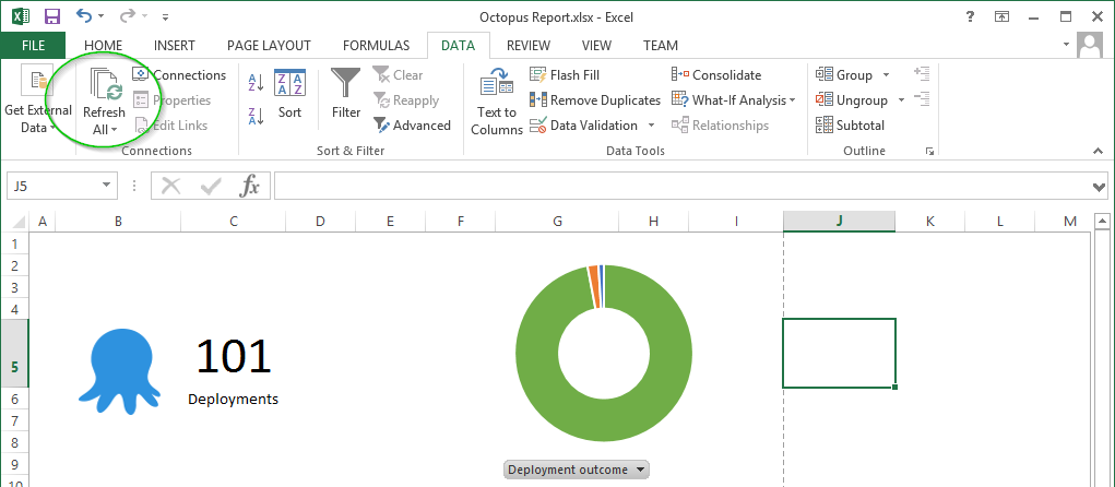 Refreshing the Octopus deployment data in the spreadsheet