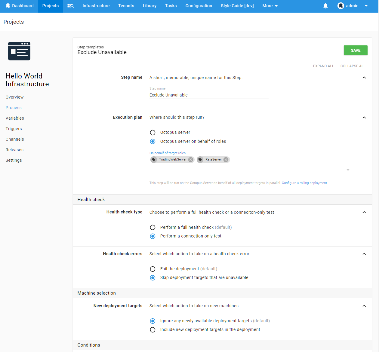 A health check step that excludes unavailable machines