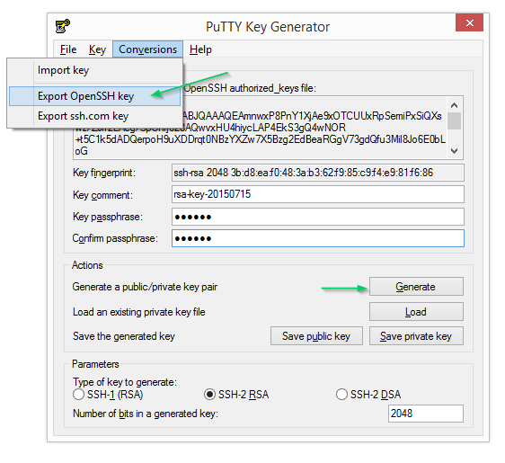 Generating an SSH key pair in PuTTYgen