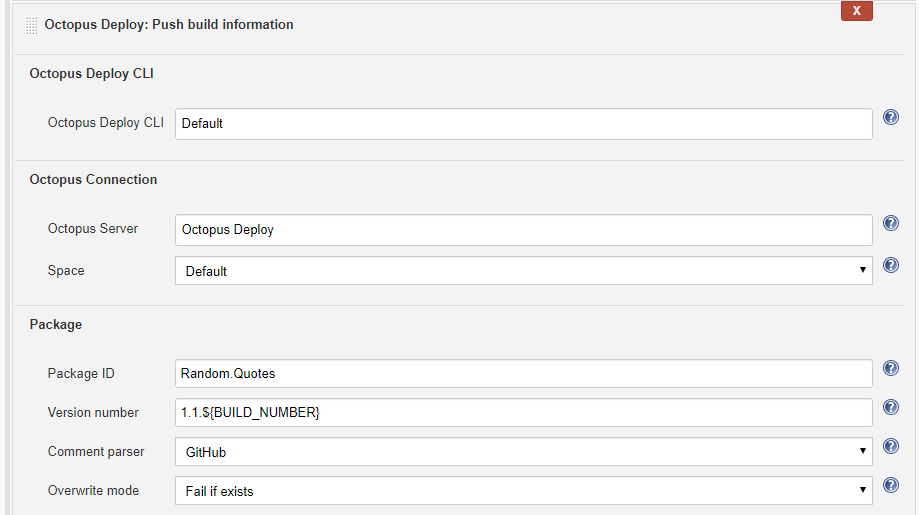 The Push Build Information action in Jenkins
