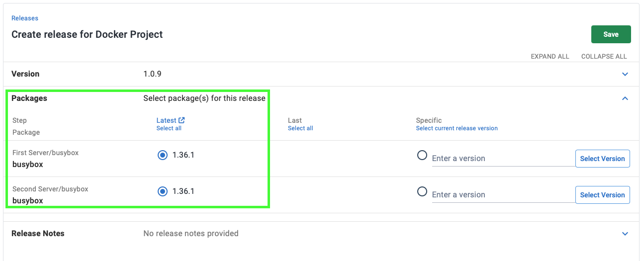 Choosing an image tag as the version when creating a release