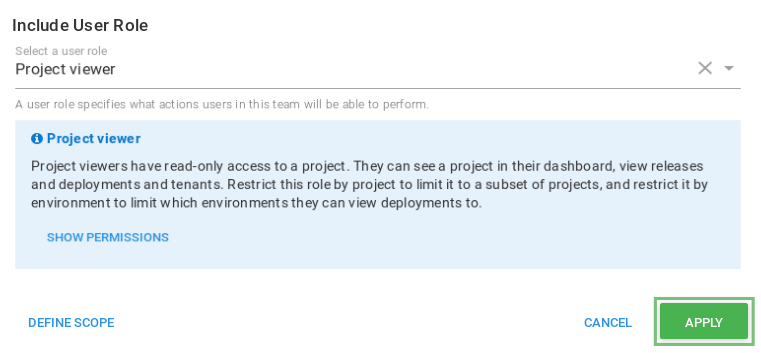 A user role included for the team without a scope